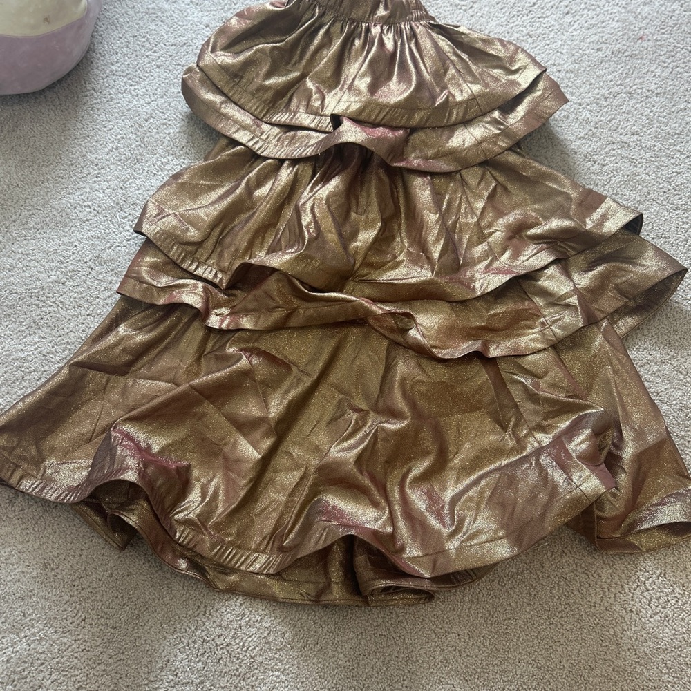 BURU Metallic Gold Tiered Ruffle A-Line Skirt